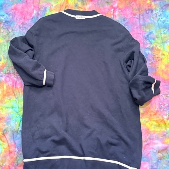 VTG 90s St. John Sport Cardigan Navy Blue White Lining Gold Button Up Sweater M - Picture 4 of 8